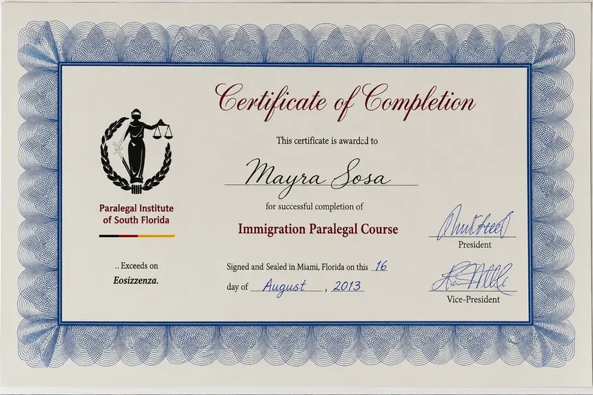 Paralegal Certificate – Paralegal Institute of South Florida · Mayra Sosa